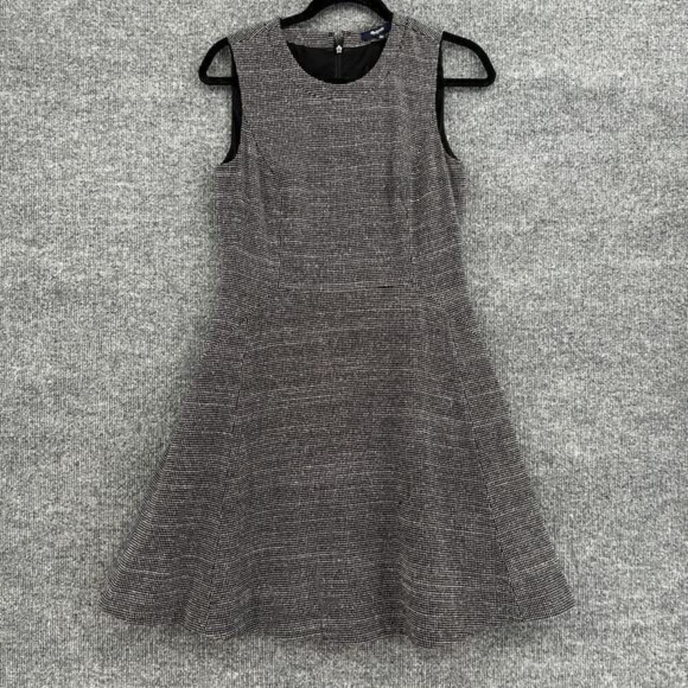 Madewell Dress Womens 6 Black White Tweed Wool Silk Fit Flare Lined Academia